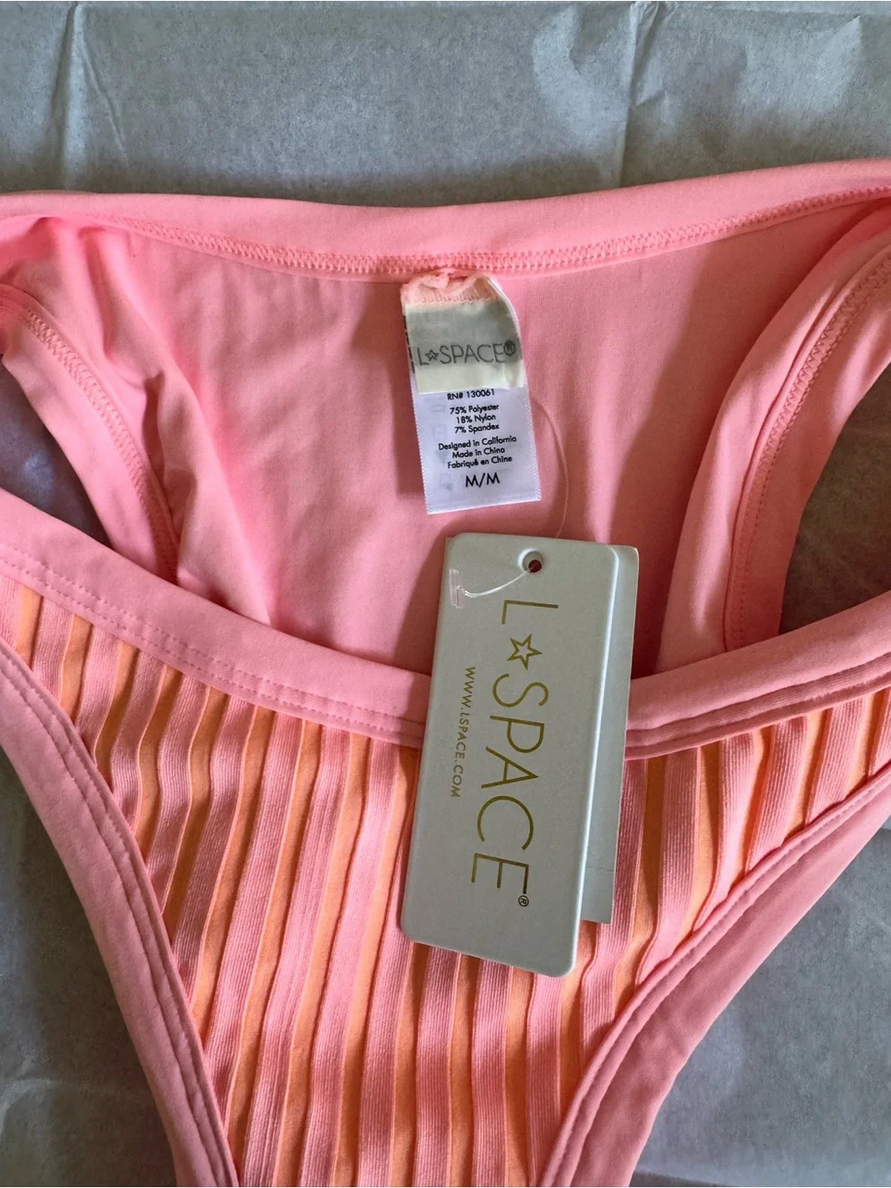 L*Space Axel Bikini Set Coral One-Shoulder Pink Stripe L Top M Bottom